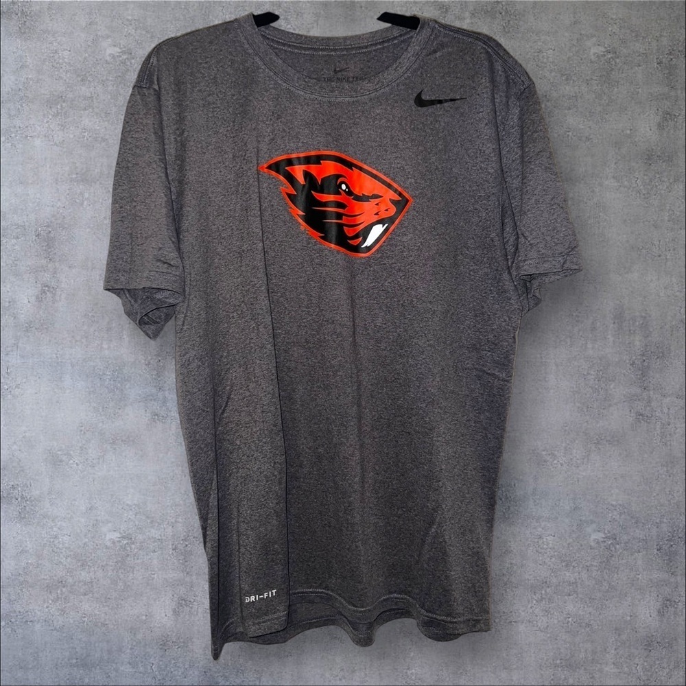 Nike Charcoal Tee with Vibrant Orange Logo